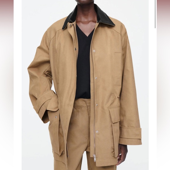 COS Leather Collar Field Canvas Jacket